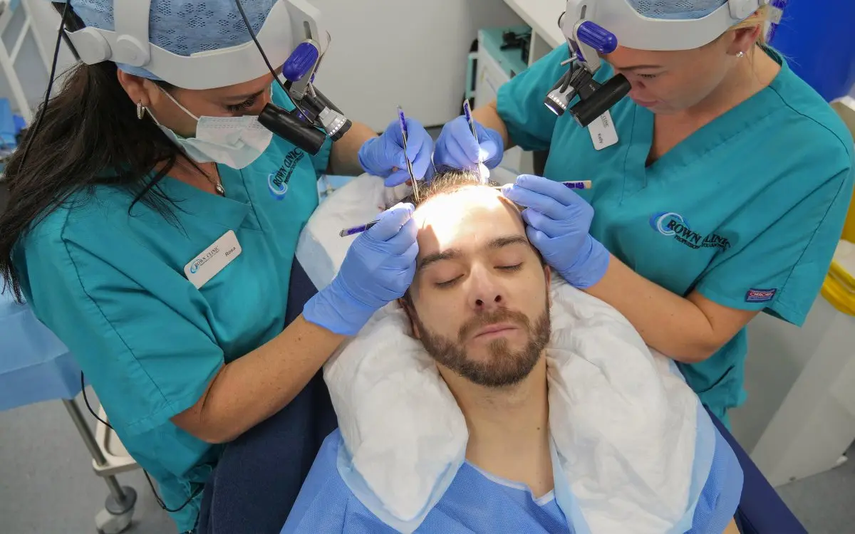 Hair transplant with headlamp